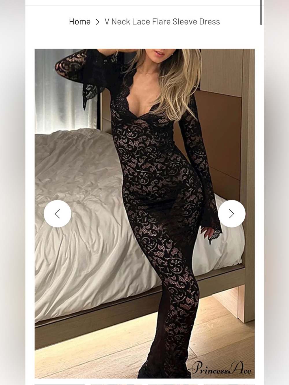 V Neck Lace Flare Sleeve Dress